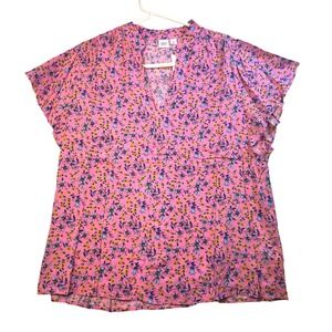 GAP Floral Flutter Sleeve Top Blouse Pink V Neck Casual Size M NWT boho